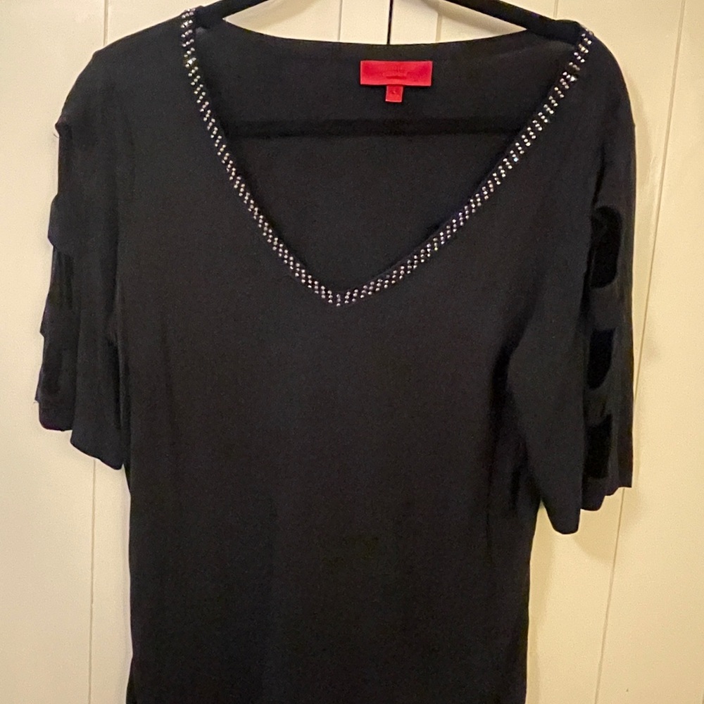 Jennifer Lopez Black V-Neck Blouse with Stud Accents